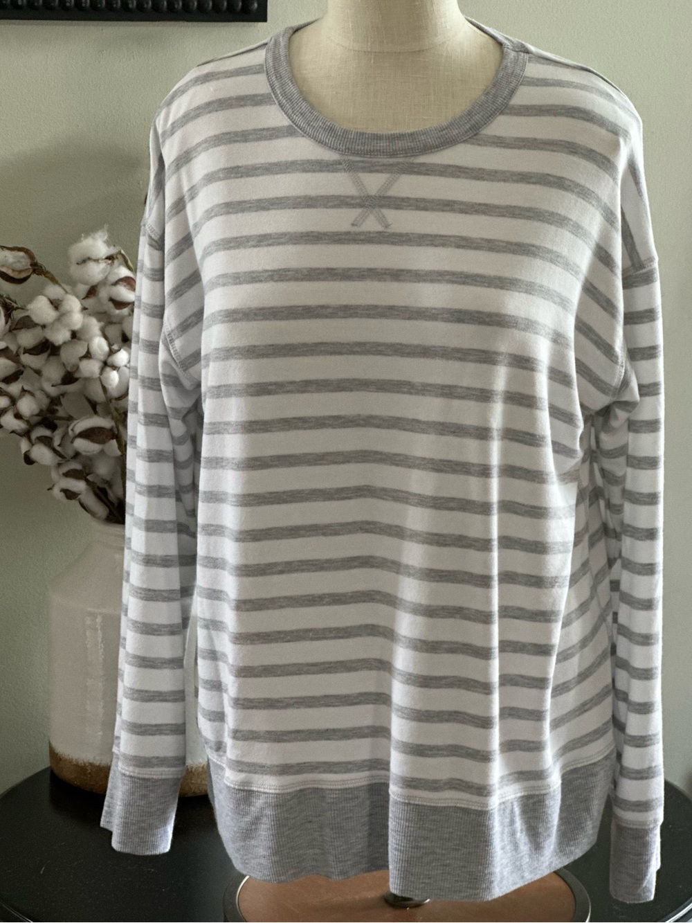 Workshop Republic Clothing Striped Crewneck in Gray and White -XL